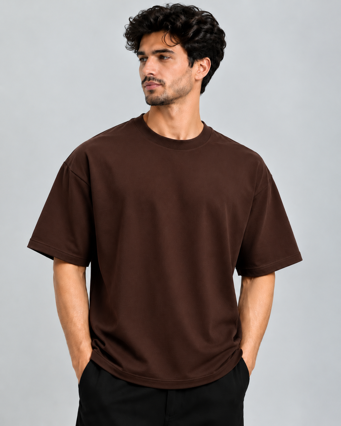 Plain Oversized Dropshoulder Tshirt-Brown