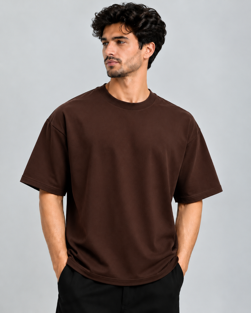 Plain Oversized Dropshoulder Tshirt-Brown