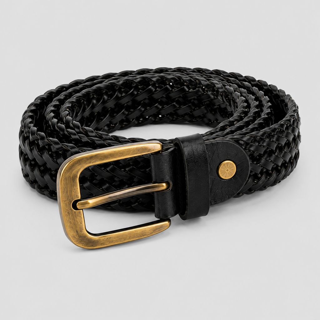 Leather Braided Belt - Black