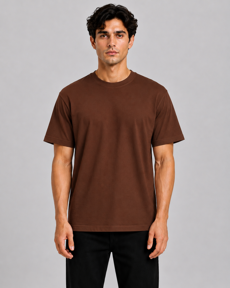 Basic Round Neck Tee - Brown
