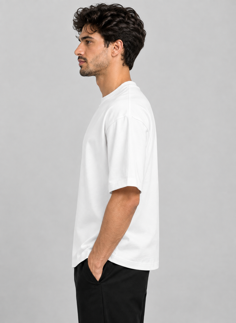 Plain Oversized Dropshoulder Tshirt-White