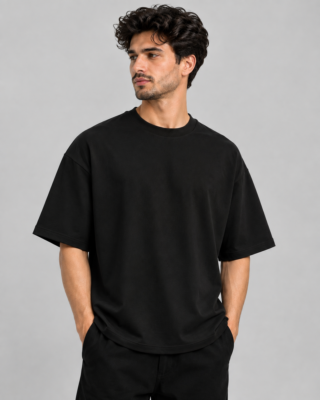 Plain Oversized Dropshoulder Tshirt-Black