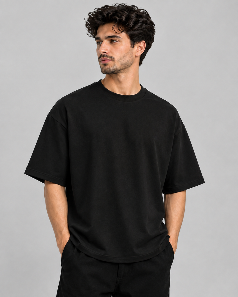 Plain Oversized Dropshoulder Tshirt-Black