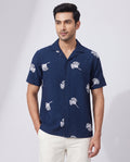 Men's Navy Ginkgo Leaf Embroidered Resort Shirt